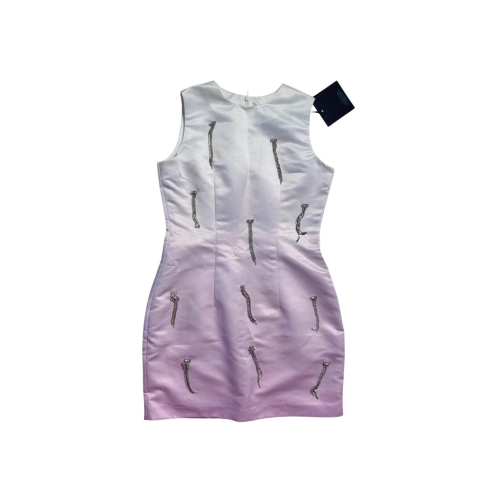 Cynthia Rowley NWT Ombré Pink White Embellished Crystal Chain Mini Dress